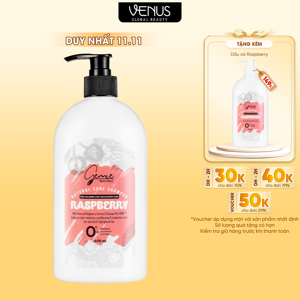 Dầu Gội Gennie Natural Care Chiết Xuất Raspberry Dành Cho Tóc Nhuộm Và Tóc Highlight 400ml Chính Hãng