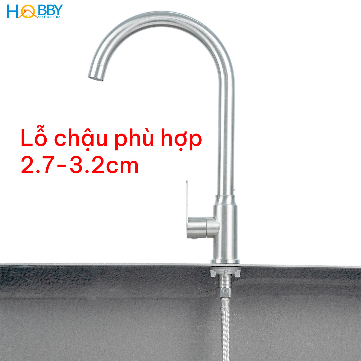Vòi chậu rửa chén thân lạnh inox 304 kèm dây cấp Hobby home decor RL3