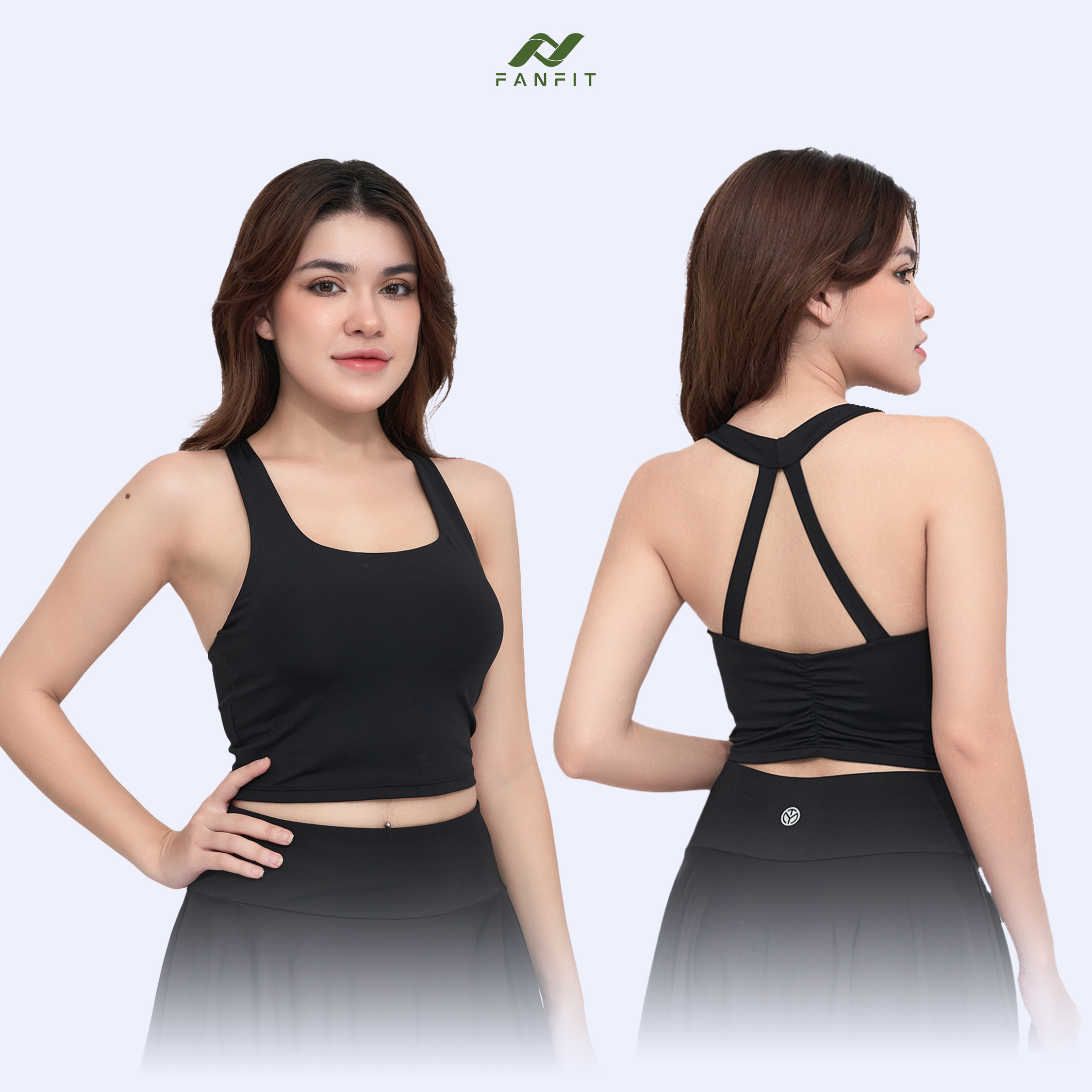 Áo Croptop 2 lớp thể thao Nữ tập Gym Yoga Pilates FANFIT FFCR003 -  áo 2 lớp, nhún lưng, sát nách - FANFIT