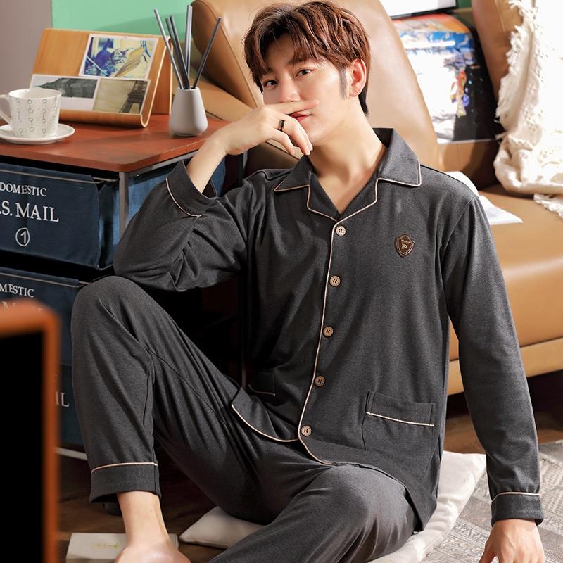 9202 - Bộ Pijama nam dài tay cao cấp trơn màu phù hợp mọi lứa tuổi, tông tối gọn dáng, size L-3XL