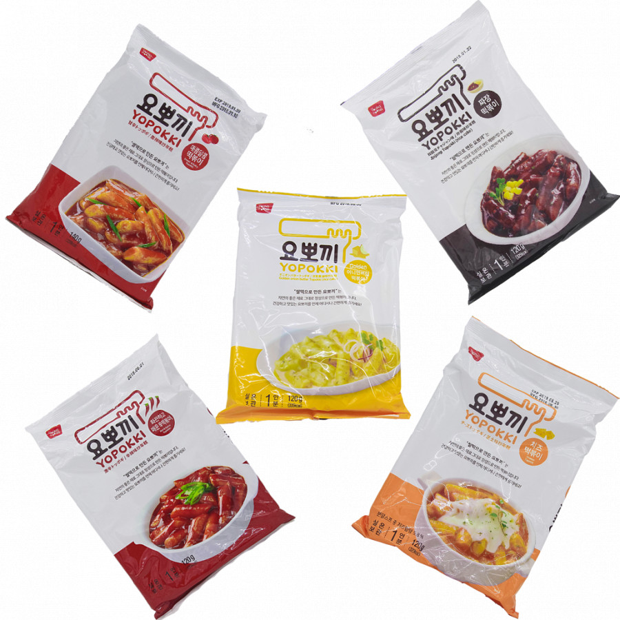Combo Full 5 vị: Phomai, Siêu cay, Cay ngọt, Tương đen, Bơ hành - Bánh gạo Hàn Quốc Yopokki gói nhỏ
