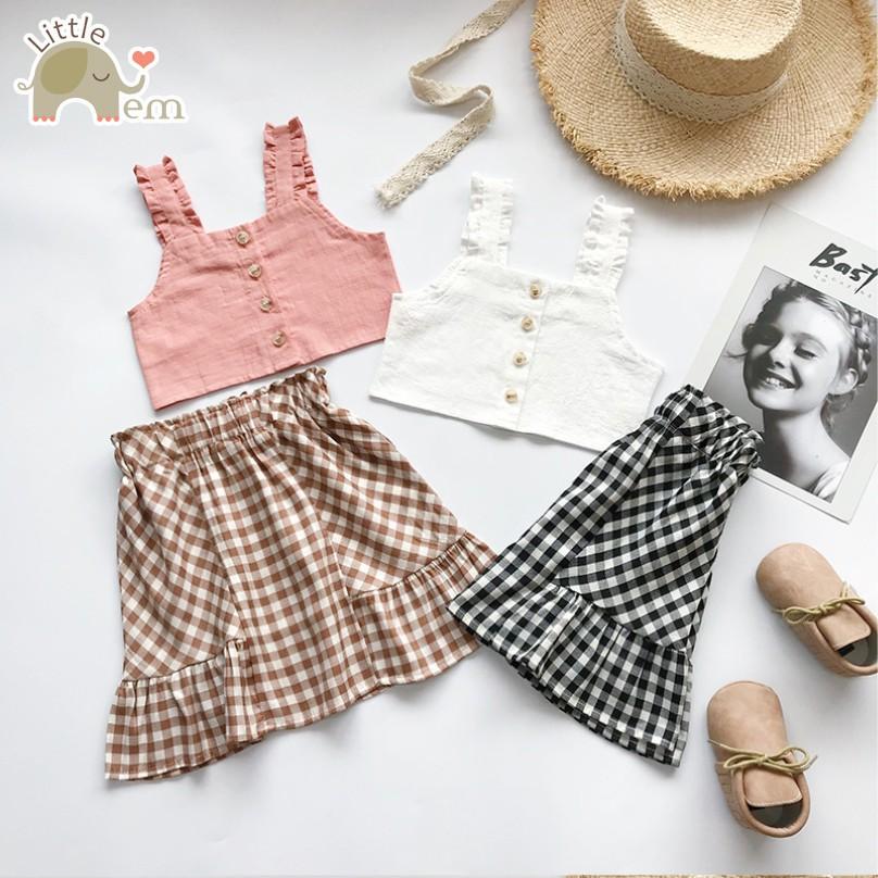 Set váy caro và áo cho bé gái _ Sling top