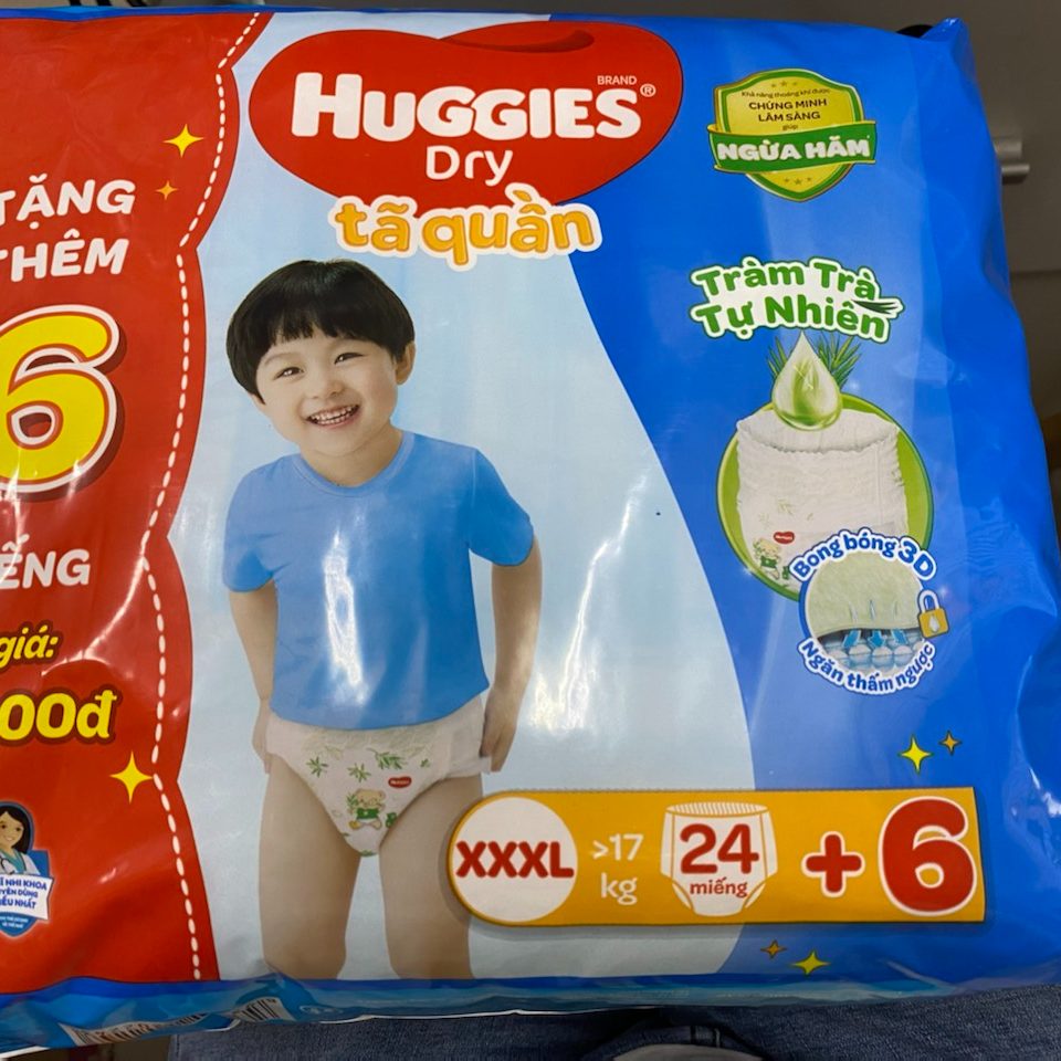 TÃ QUẦN HUGGIES SIZE XXXL24 MIẾNG TẶNG 6 MIẾNG (MỚI)