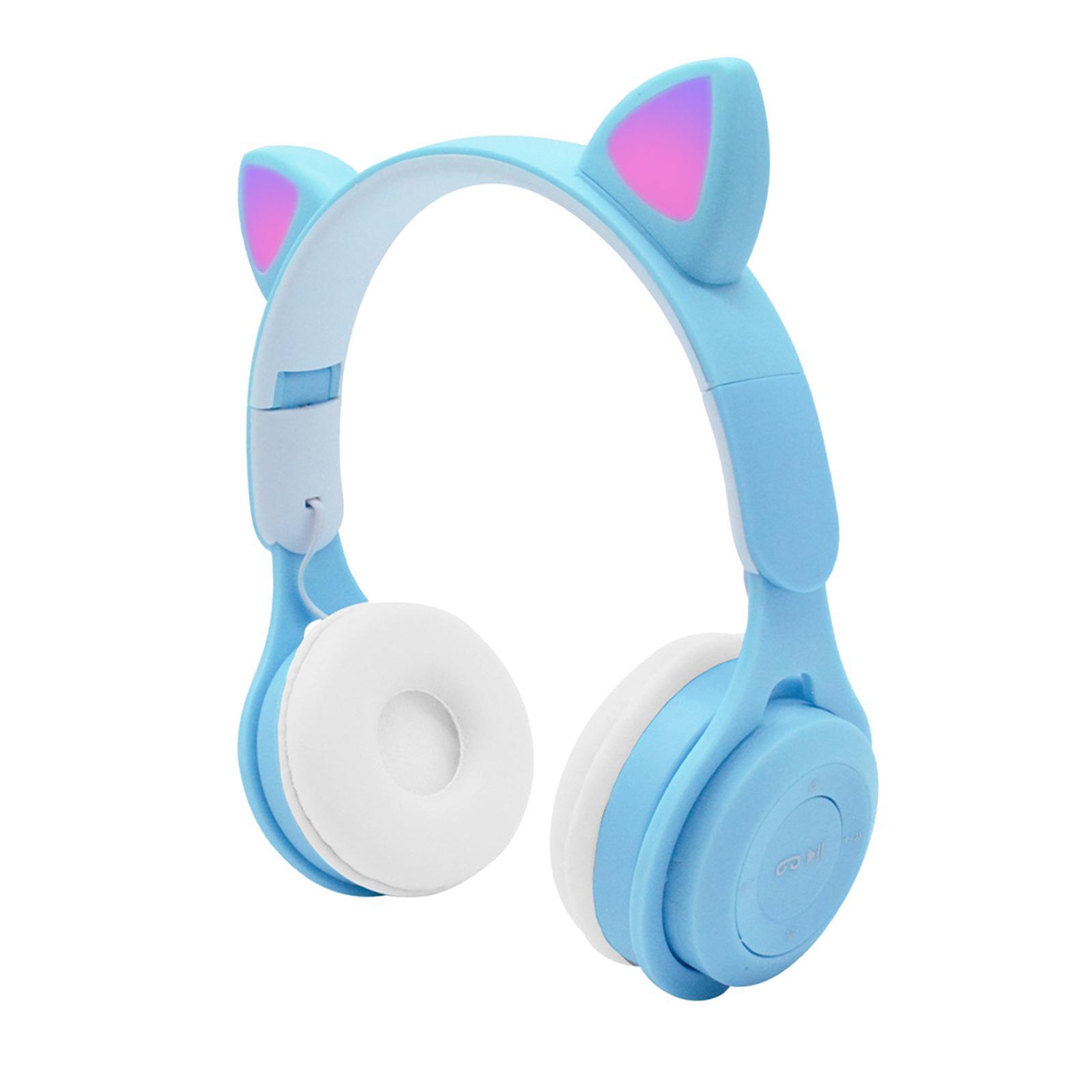 2 Sets Cat Ear LED Light Up Over-Ear Foldable Wireless Headphones with Microphone