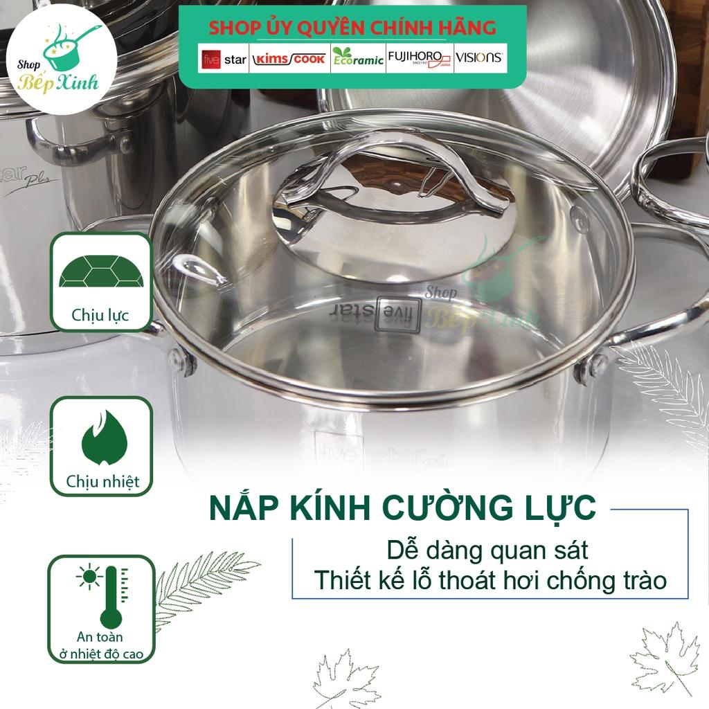 Combo Bộ nồi inox 304 và chảo chống dính cao cấp Fivestar Plus 6 món nắp kính , 3 đáy dùng được mọi bếp , tặng 1 vá canh