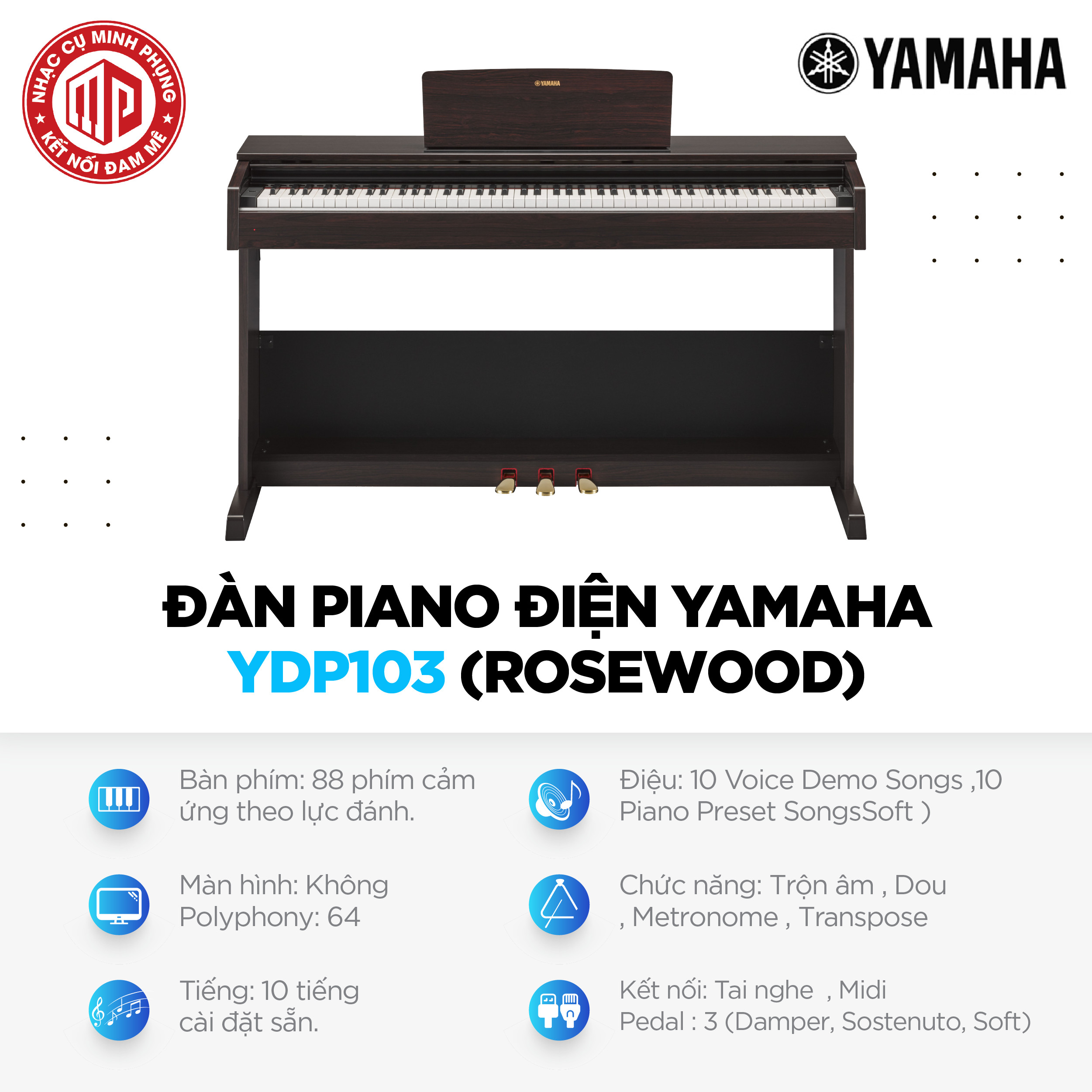 Đàn Piano Điện Yamaha YDP103 - Màu Rosewood - Hàng chính hãng