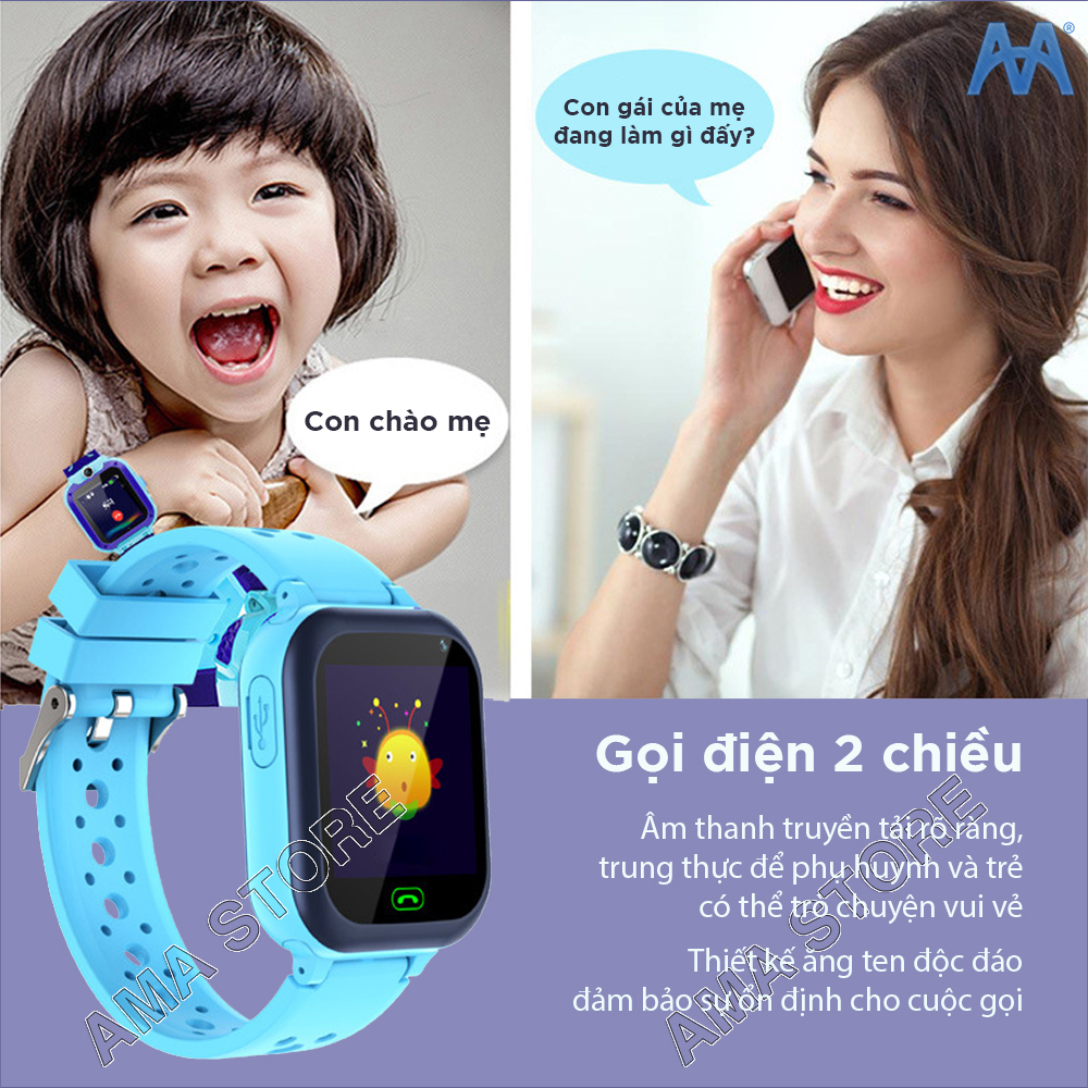 Đồng hồ Thông minh Trẻ em AMA Watch Q15 lắp SIM nghe gọi 2 chiều 3 màu Xanh Hồng Đen Hàng chinh hãng