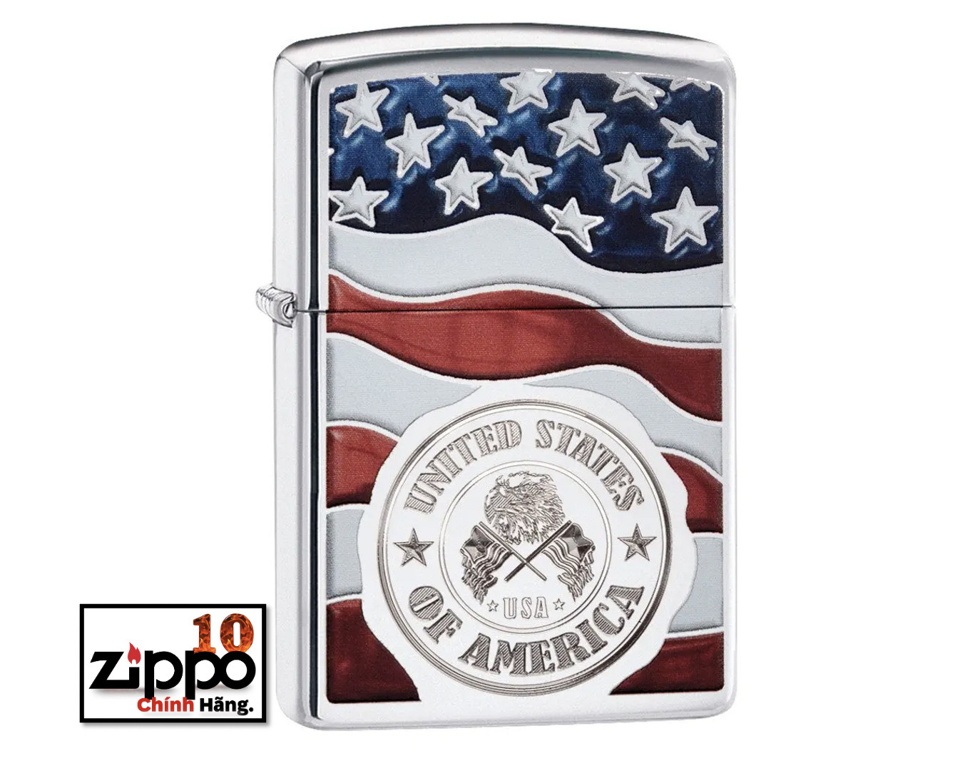 Bật lửa ZIPPO 29395 American Stamp on Flag - Chính hãng 100%