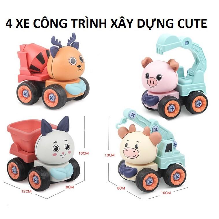 đồ chơi mô hình oto công trình xây dựng set 4 cute , cần cẩu, máy xúc... cho trẻ em, cho bé thoả sức sáng tạo