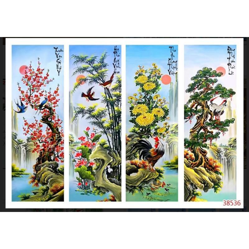 tranh tứ quý 3D dán kính 2 mặt 75x120cm