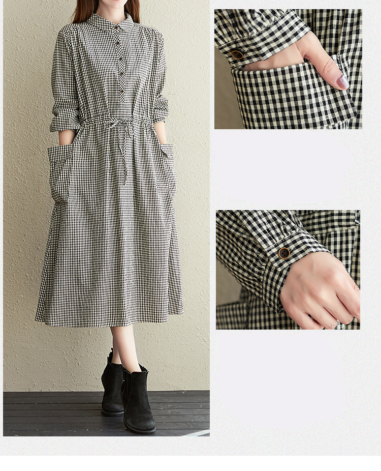 Váy sơ mi dáng dài thắt eo – Đầm nữ form suông vintage kẻ caro phong cách công sở Haint Boutique Da187