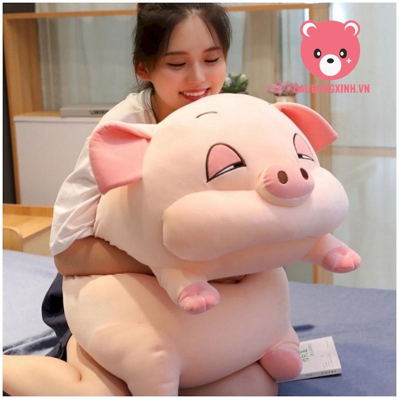 Gấu Bông Heo Dễ Thương size to 55cm - 1m2, Thú Nhồi Bông Lợn Hồng Xám Mũm Mĩm, Mắt Híp Lim Rim, Phê Cần