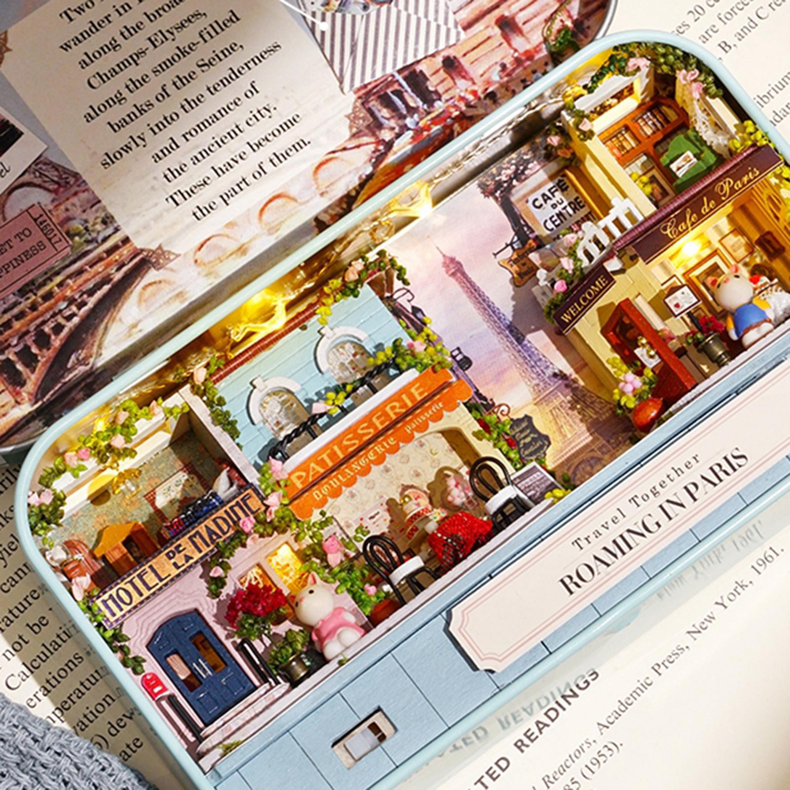 DIY Dollhouse Kit Miniature 3D Theater Retro Tin Box Theatre Models Box with LED Light Creative Craft Sweet Dream House Toy