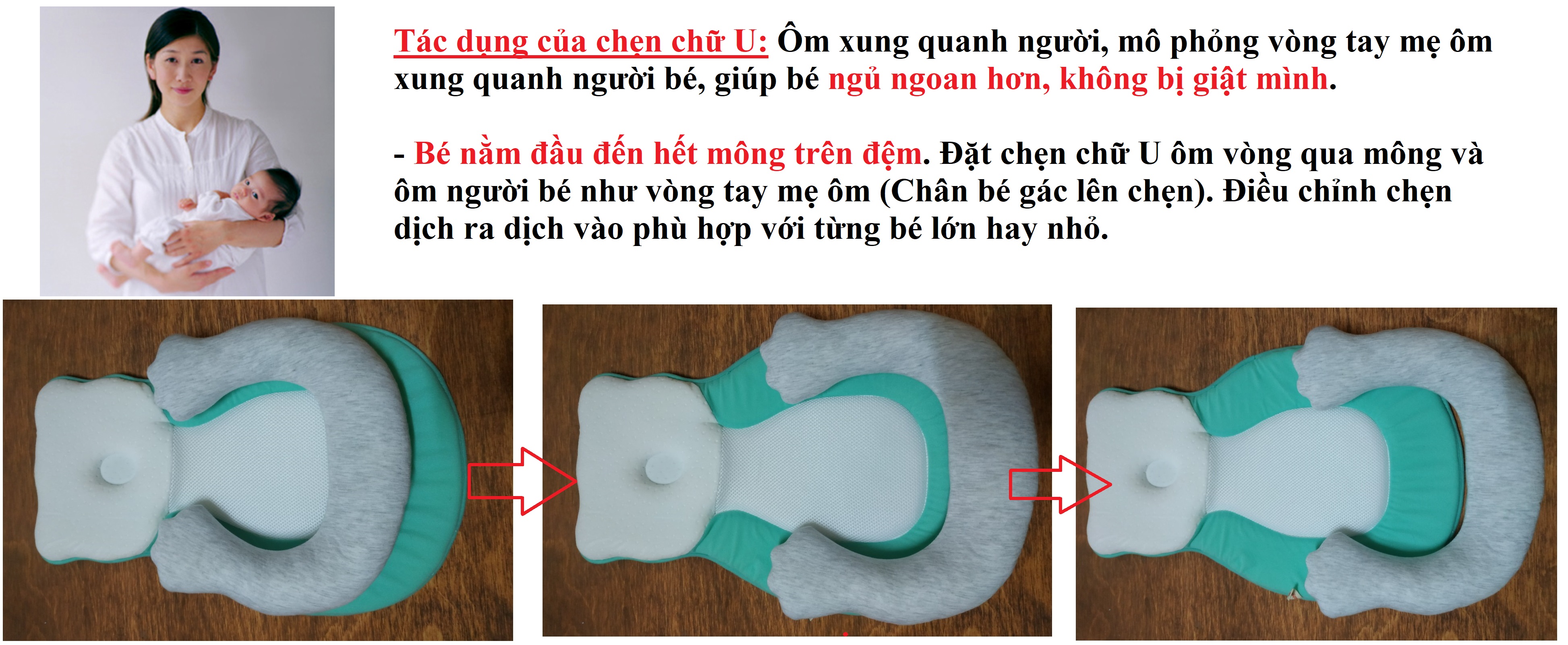 Đệm ngủ đúng tư thế Babylux (Mã sản phẩm : BL11) - Có gối chống bẹp đầu cao su non, có đai an toàn chống lật, có thể kết nối với gối chống trào ngược.