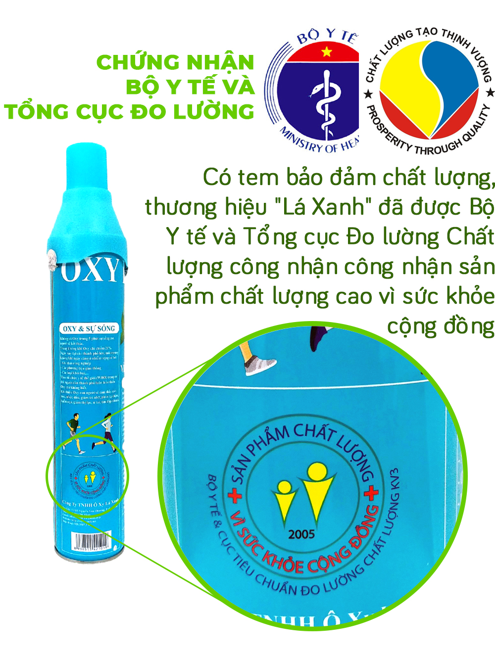 Combo 5 Bình khí Oxy mini Lá Xanh cao cấp cầm tay dự phòng cho các bệnh về tim mạch , hô hấp và cứu hỏa cho con người; tặng 1 móc treo nhắc nhở ( Bảo vệ hô hấp )