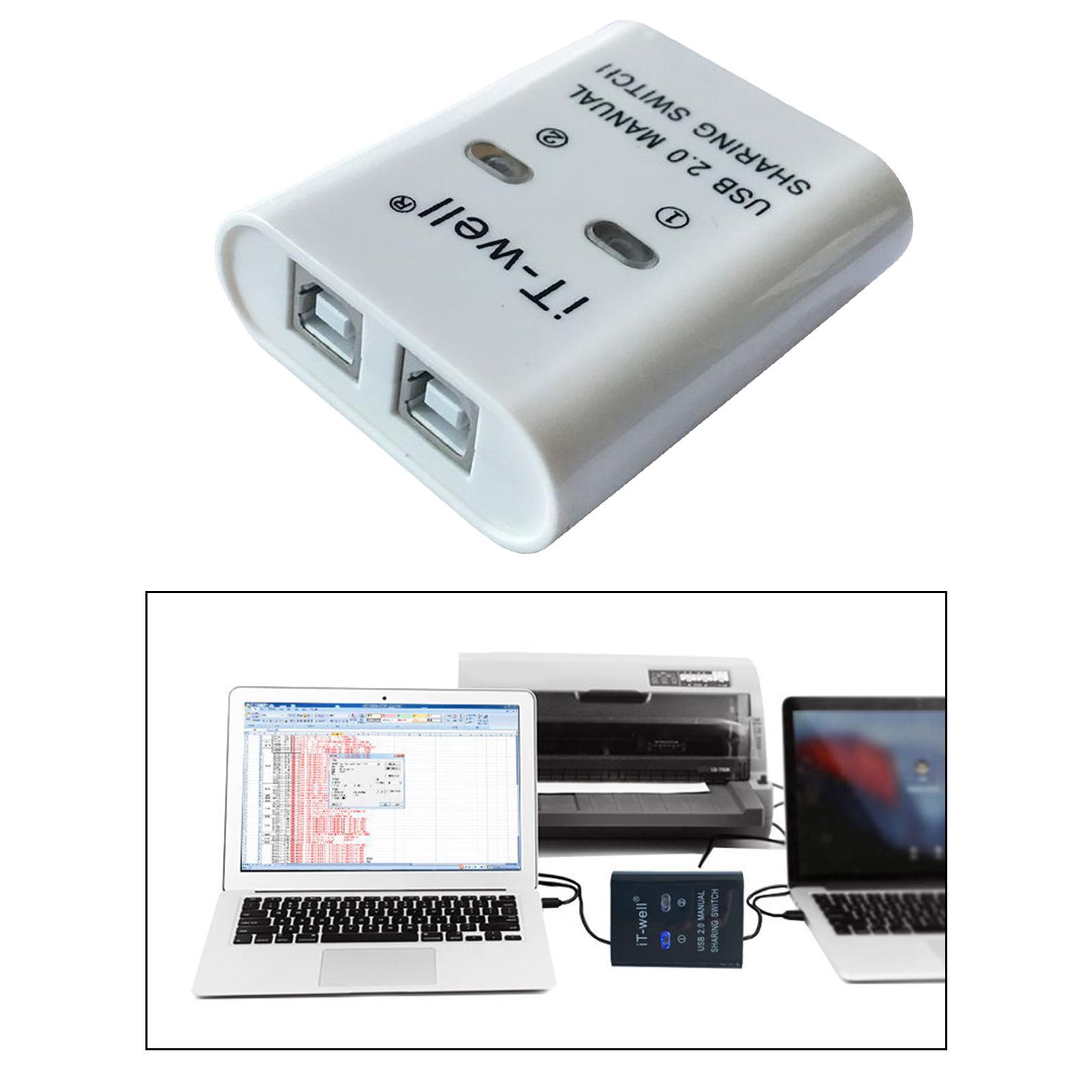 2 in 1 Out USB Printer Sharing Device Splitter Hub Plug and Play