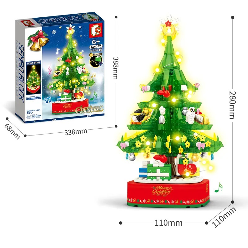 Đồ Chơi Lắp Ráp Xếp Hình Giáng Sinh SEMBO BLOCK Christmas Music Tree – Cây Thông Noel Kèm Đèn và Hộp Phát Nhạc (486 chi tiết)