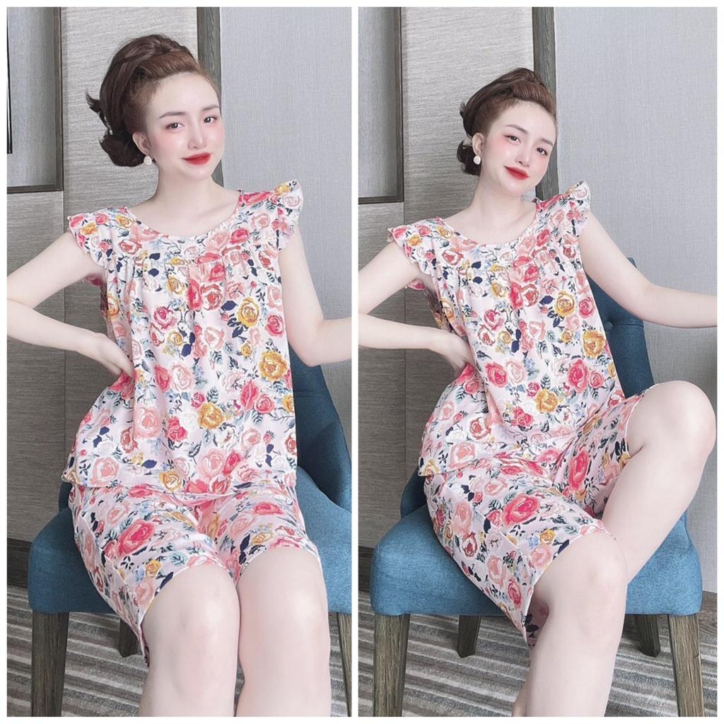 Đồ bộ trung niên quần lửng cho mẹ Bigsize 55-68 kg, bộ mặc nhà nữ hoạ tiết xinh xắn lụa mango thiết kế