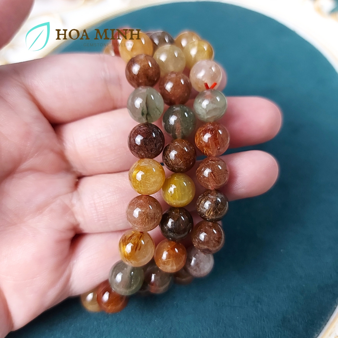 Vòng tay đá Thạch Anh Tóc tam tài size 9 li Thạch Anh Tóc Đỏ Thạch Anh Tóc Vàng Thạch Anh Tóc Xanh