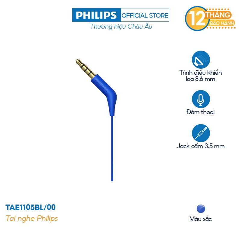 Tai nghe nhét tai Philips TAE1105BL/00, - Hàng nhập khẩu