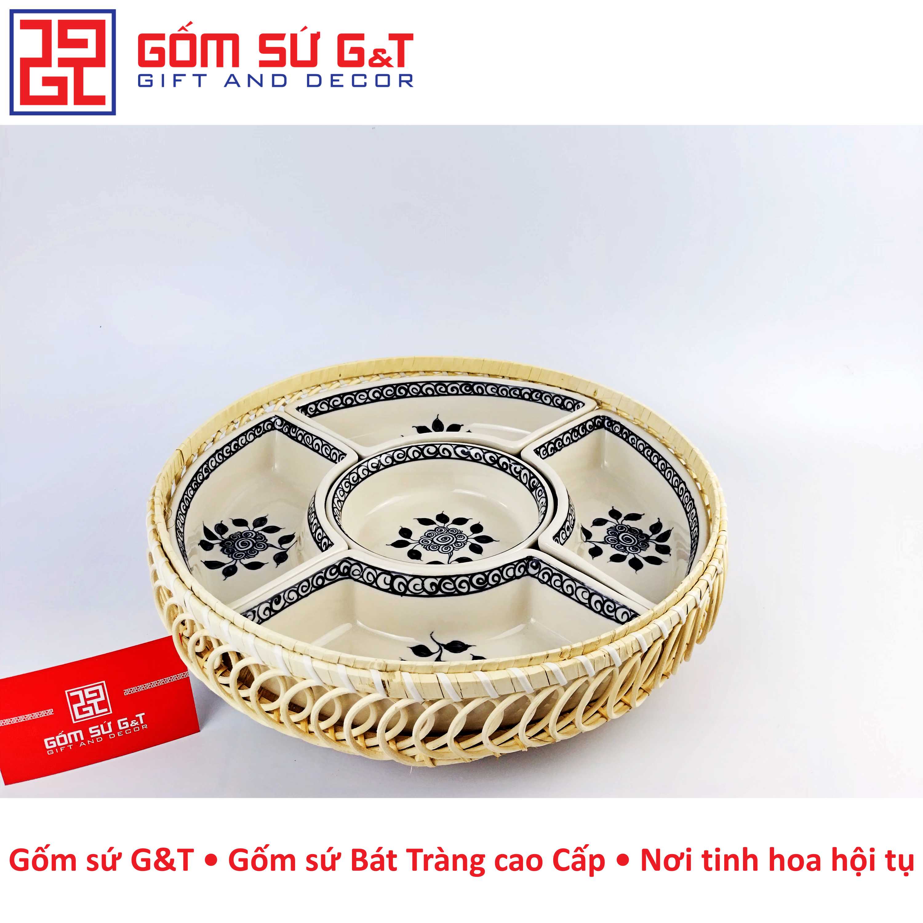 Khay mứt tết vẽ hoa móc Gốm Sứ G&amp;T