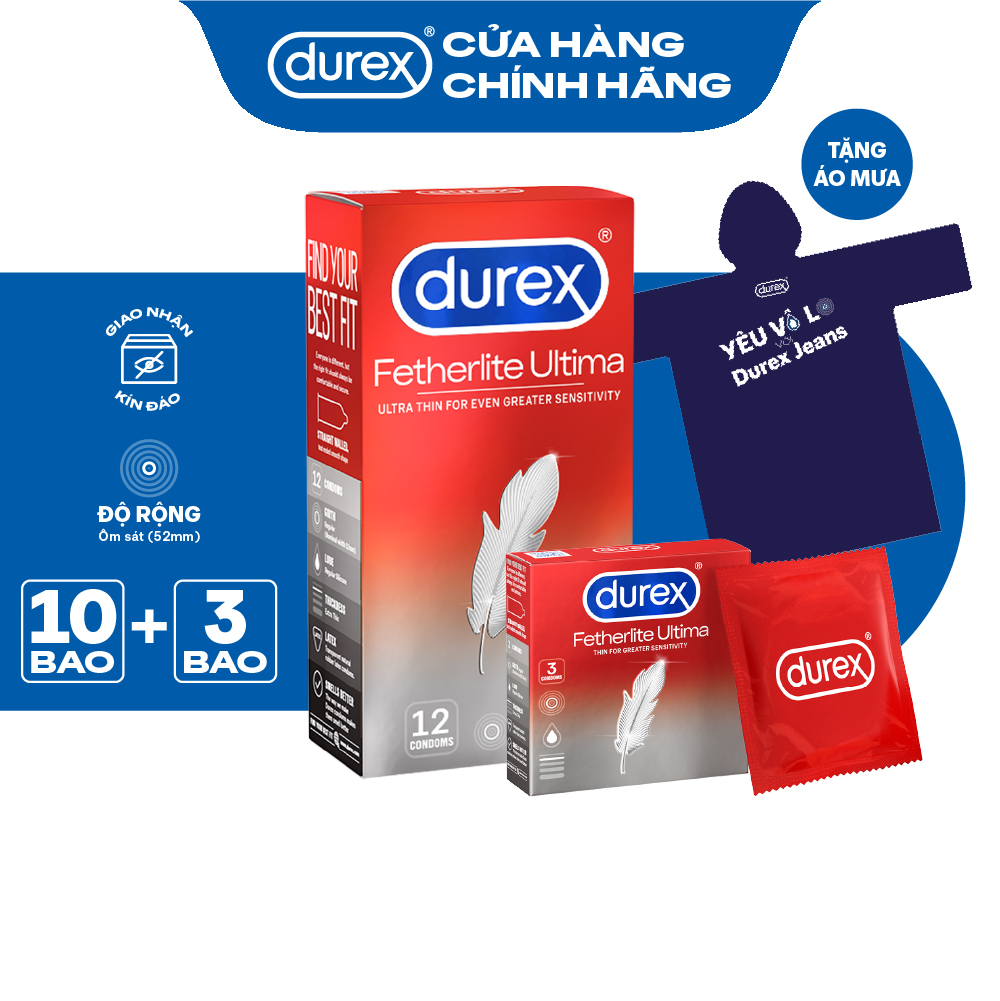 Combo Bao cao su Durex Fetherlite Ultima tặng áo mưa độc quyền Durex