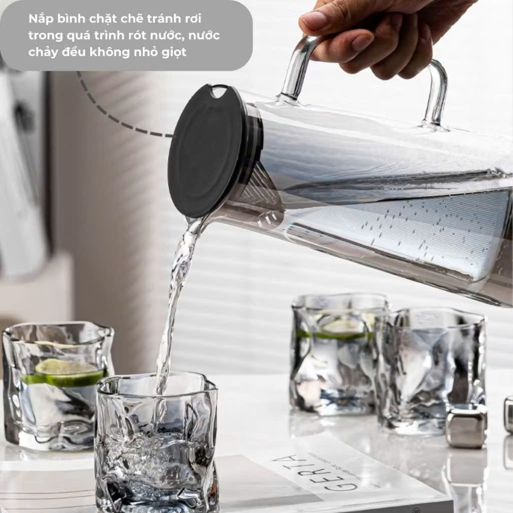 Bộ Cốc Bình Nước Thuỷ Tinh Cao Cấp Chịu Nhiệt Để Bàn Sang Trọng Cho Phòng Khách 1800ML - HÀNG CHÍNH HÃNG MINIIN