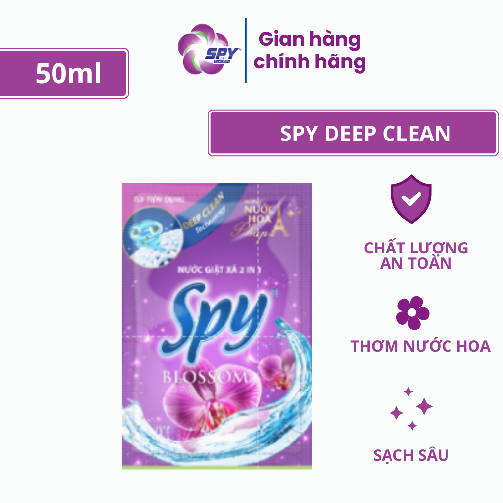 Túi nước giặt 50ml SPY DEEP CLEAN sạch sâu, thơm lâu giúp làm mềm vải