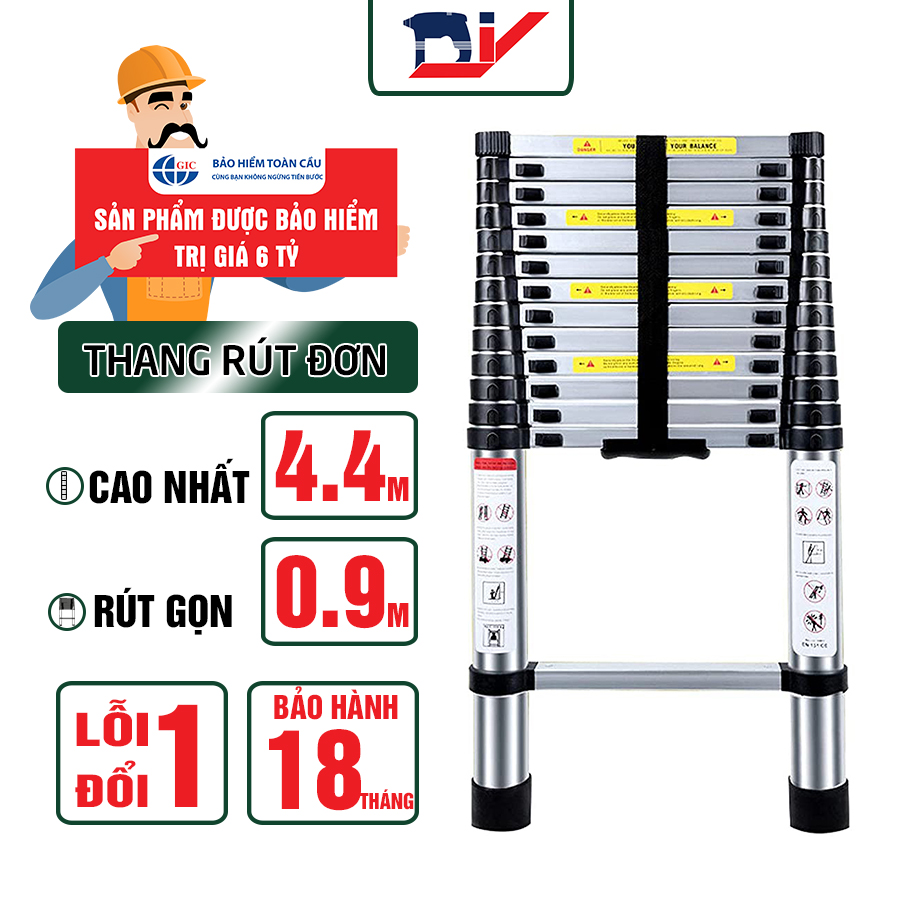 Thang nhôm rút đơn DIY TL-I-44 - Hàng chính hãng - Tiêu chuẩn EN131