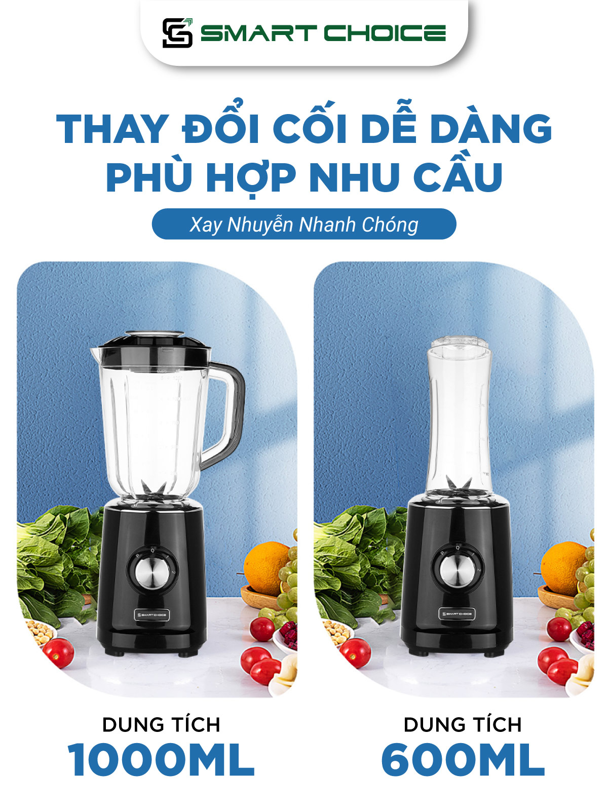 Máy Xay Sinh Tố SmartChoice SCG-ST003 Hàng Chính Hãng, Máy Xay Hoa Quả 300W 1000ml Đầu Cắt 3 Chiều