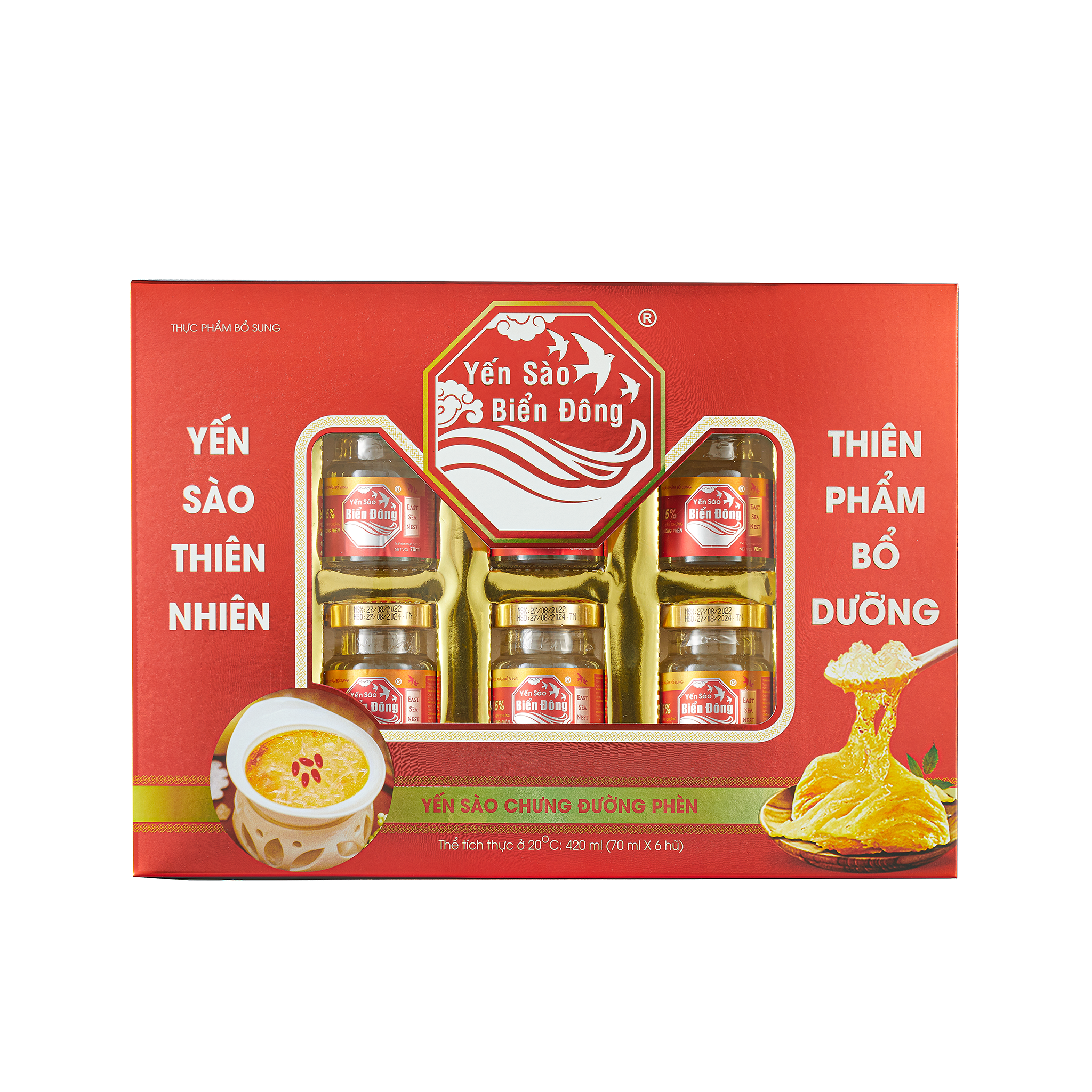 Yến Chưng Sẵn Vị Đường Phèn YẾN SÀO BIÊN ĐÔNG EAST SEA NEST 15% Tổ Yến - Hộp 6 hũ x 70ml