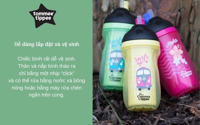 Bình uống nước giữ nhiệt có ống hút cho bé Tommee Tippee 260ml từ 12 tháng - Insulated Straw Hồng