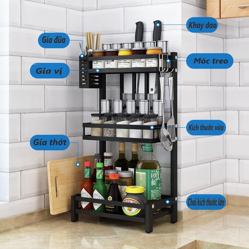 Kệ Đựng Gia Vị 2/3 tầng, Kệ hũ gia vị để bát đũa dao thớt, đồ dùng nhà bếp.
