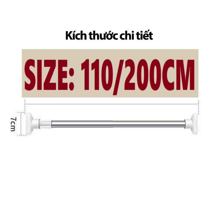 Thanh Treo Quần Áo Treo Rèm Nhà Tắm 2 Mét Rút Gọn Đa Năng Không Cần Khoan Vít, Chất Liệu Inox Chắc Chắn