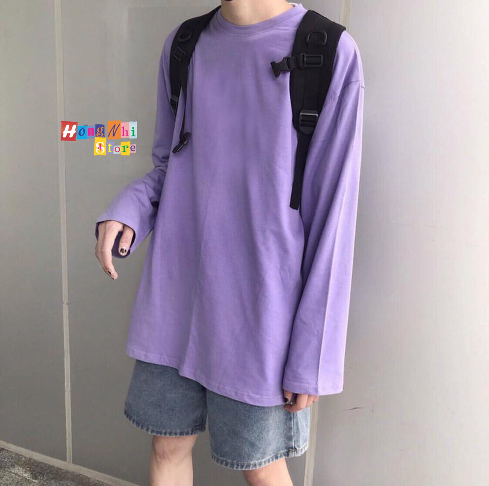 Áo Thun Tay Dài Trơn Dáng Rộng Màu Tím Long Tee Unisex - MM