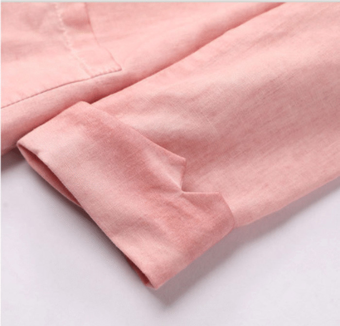 Áo Blazer Nữ Linen Hồng Pastel Túi Tay Lỡ Hàn Quốc