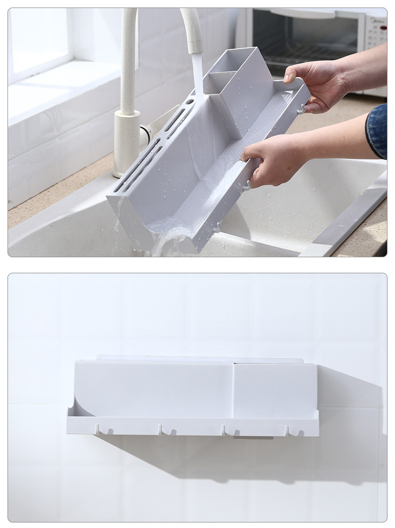 Kệ đa năng có lỗ thoát nước đựng đũa muỗng dao gia vị đồ dùng nhà bếp dán tường HT075 - Giao Ngẫu Nhiên