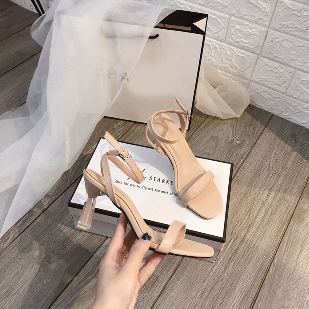 Sandal quai ngang gót mika bọc viền pha lê cực sang-sandal nữ, sandal nữ cao gót, sandal cao gót, sandal-gót mika bọc viền pha lê, 7cm