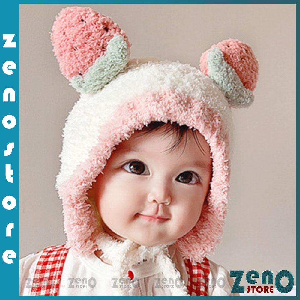 Mũ len trẻ em, nón len lông cừu hình trái cam, dâu tây dễ thương che tai giữ ấm cho bé M03