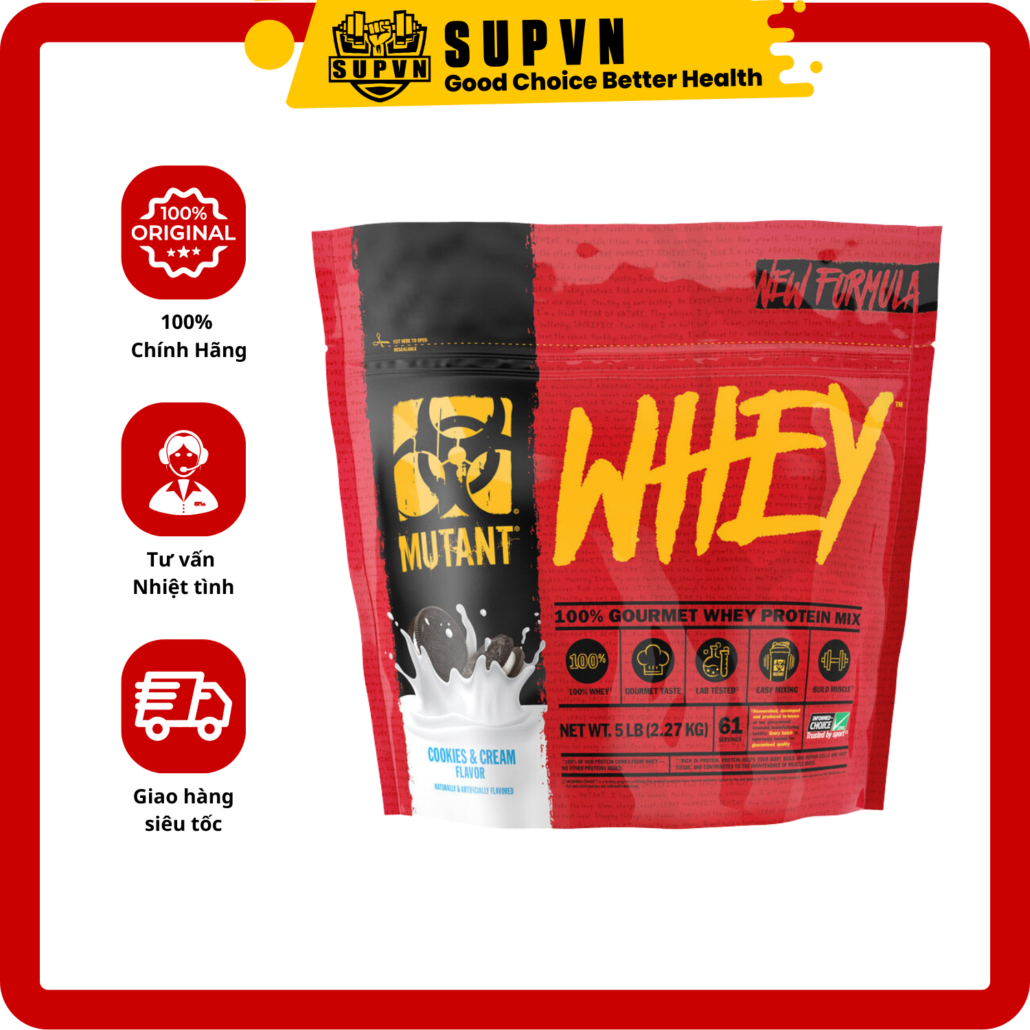 Whey ProteinMutant  5Lbs – 2.27kg - Sữa Bổ Sung Protein Tăng Cơ Phục Hồi Cơ Sau Tập Luyện