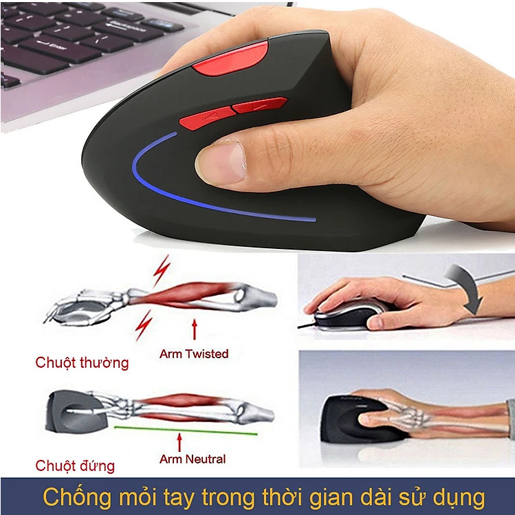 Chuột không dây kiểu đứng sạc pin T22 wireless USB 2.4GHz chống mỏi tay chuyên dùng cho pc laptop macbook ipad tivi DRU - Hàng Chính Hãng
