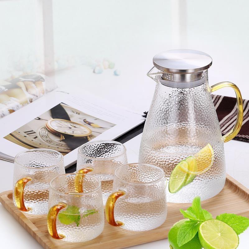BÌNH ĐỰNG NƯỚC UỐNG THỦY TINH VÂN SẦN DÁNG THÁP CÓ THỂ ĐUN TRÊN BẾP HỒNG NGOẠI 1800ML
