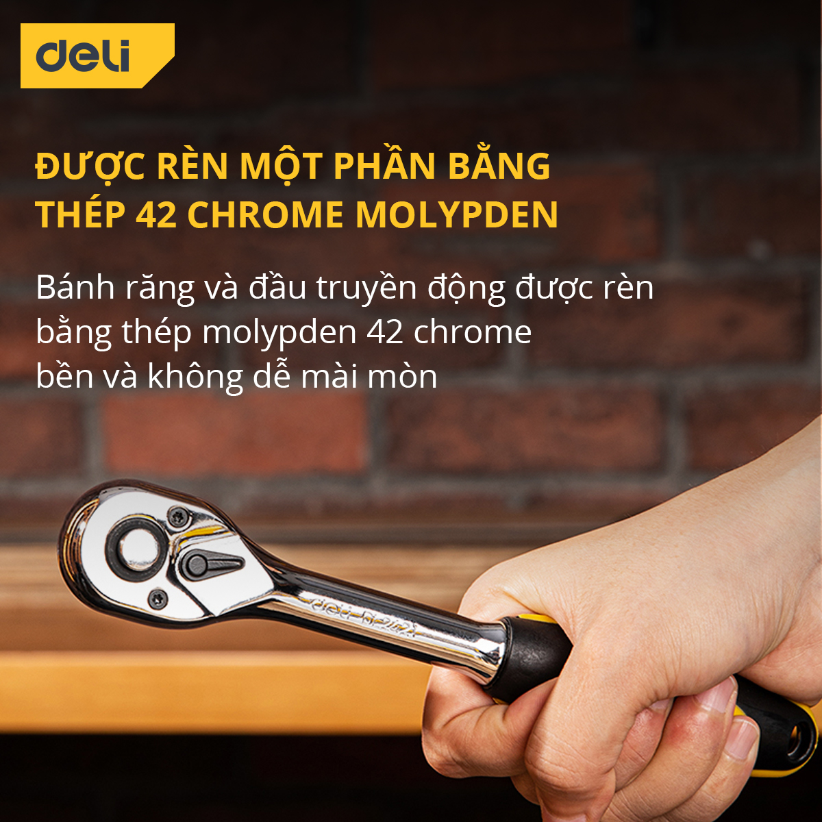 Cờ Lê Siết Lực 2 Chiều Deli - Chất Liệu Thép CR-V Cao Cấp - Kích Thước 6.3mm - 10mm - 45 răng - Vặn Bu Lông, Cân Lực