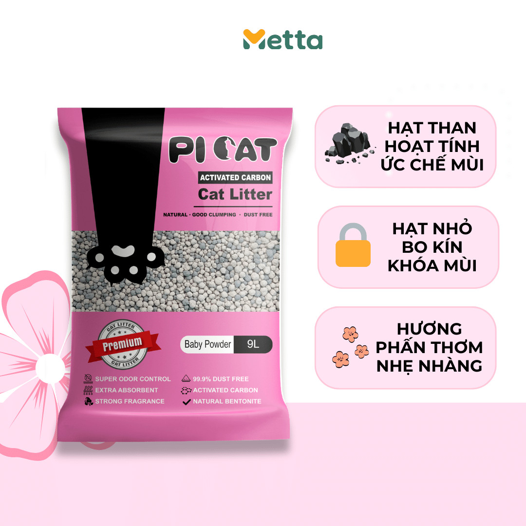 9L Cát đất sét mix than hoạt tính vệ sinh cho mèo Picat ít bụi-thấm hút tốt-vón cục chặt khử mùi tốt túi 9L