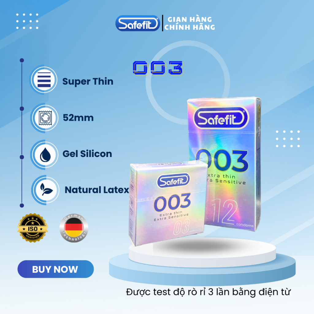 Bao cao su Safefit 003 hộp 12 chiếc, hộp 3 chiếc siêu mỏng