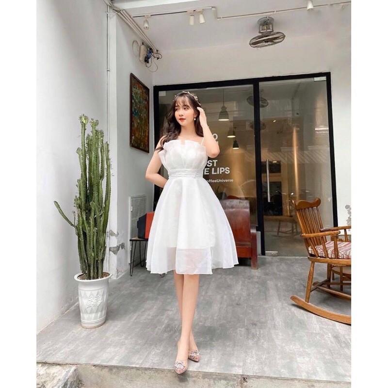 ĐẦM TRẮNG XẾP LI NGỰC CON SÒ DÁNG XOÈ - CHAMY DRESS T183