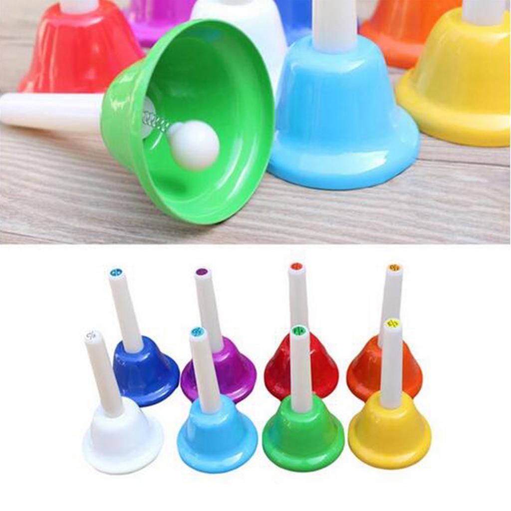 Colorful Hand Percussion Bells 8 Note Diatonic Metal Hand Bell  for Kids