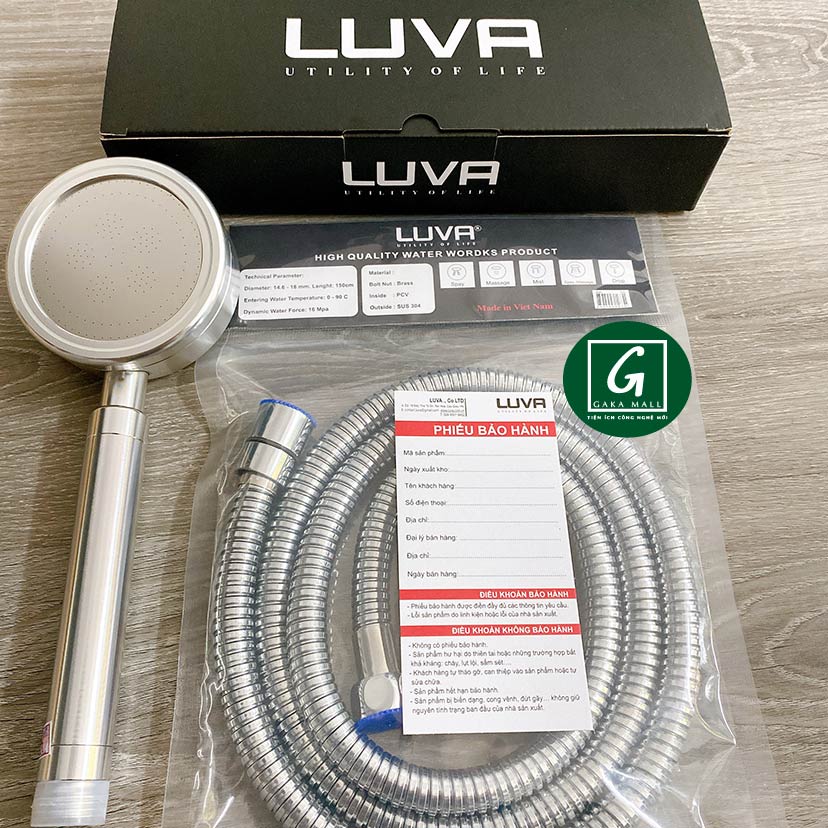 Combo vòi hoa sen Luva VS4 kèm dây sen Luva GK2, inox 304, lõi đồng, dài 1.5m, BH 1 năm đổi lỗi 30 ngày