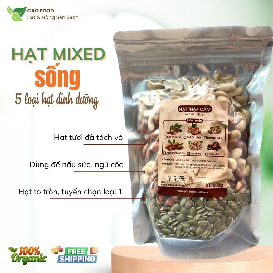 Hạt mixed tươi 5 loại hạt dinh dưỡng cao cấp dùng nấu sữa, cháo, ngũ cốc: macca, óc chó, hạnh nhân, hạt điều, hạt bí xanh