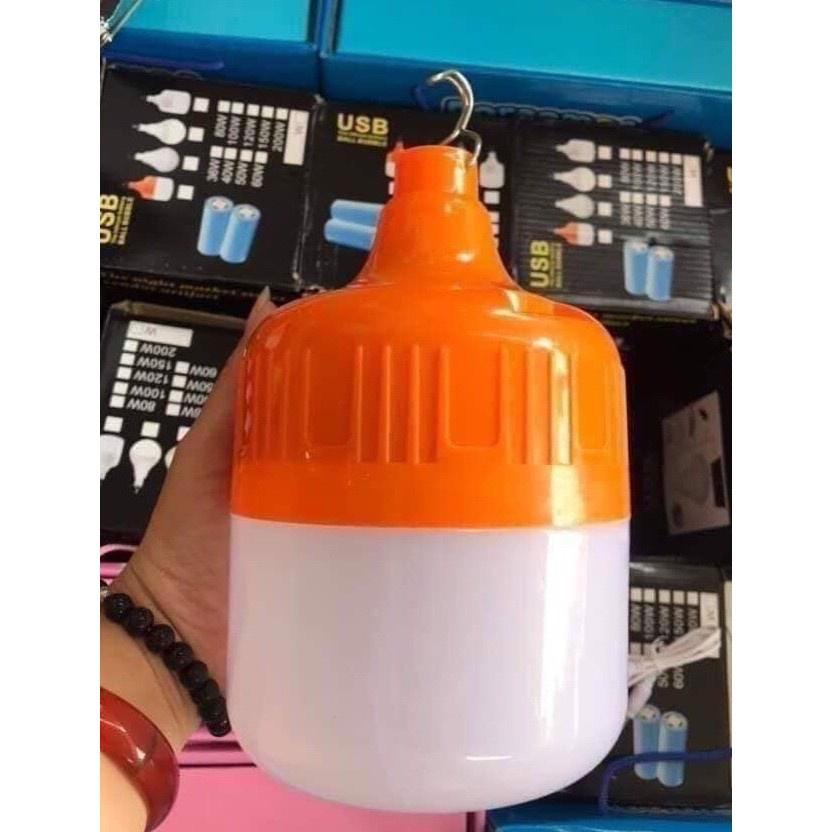 Bóng đèn led tích điện 150w có móc treo sạc USB màu cam